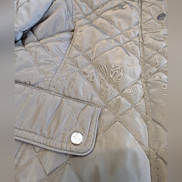 Lauren Ralph Lauren Quilted Jacket Black Label Hooded Coat Beige Classy Used L - Picture 2 of 12